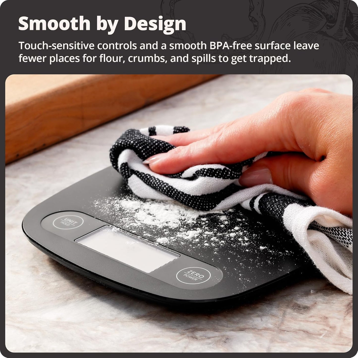 Food Scale – Digital Kitchen Scale, 1g Precision, Easy-Tare & Quick Conversion, Slim Compact Design, Durable & Portable | Ideal for Cooking, Baking & Meal Prep (Ash Gray)