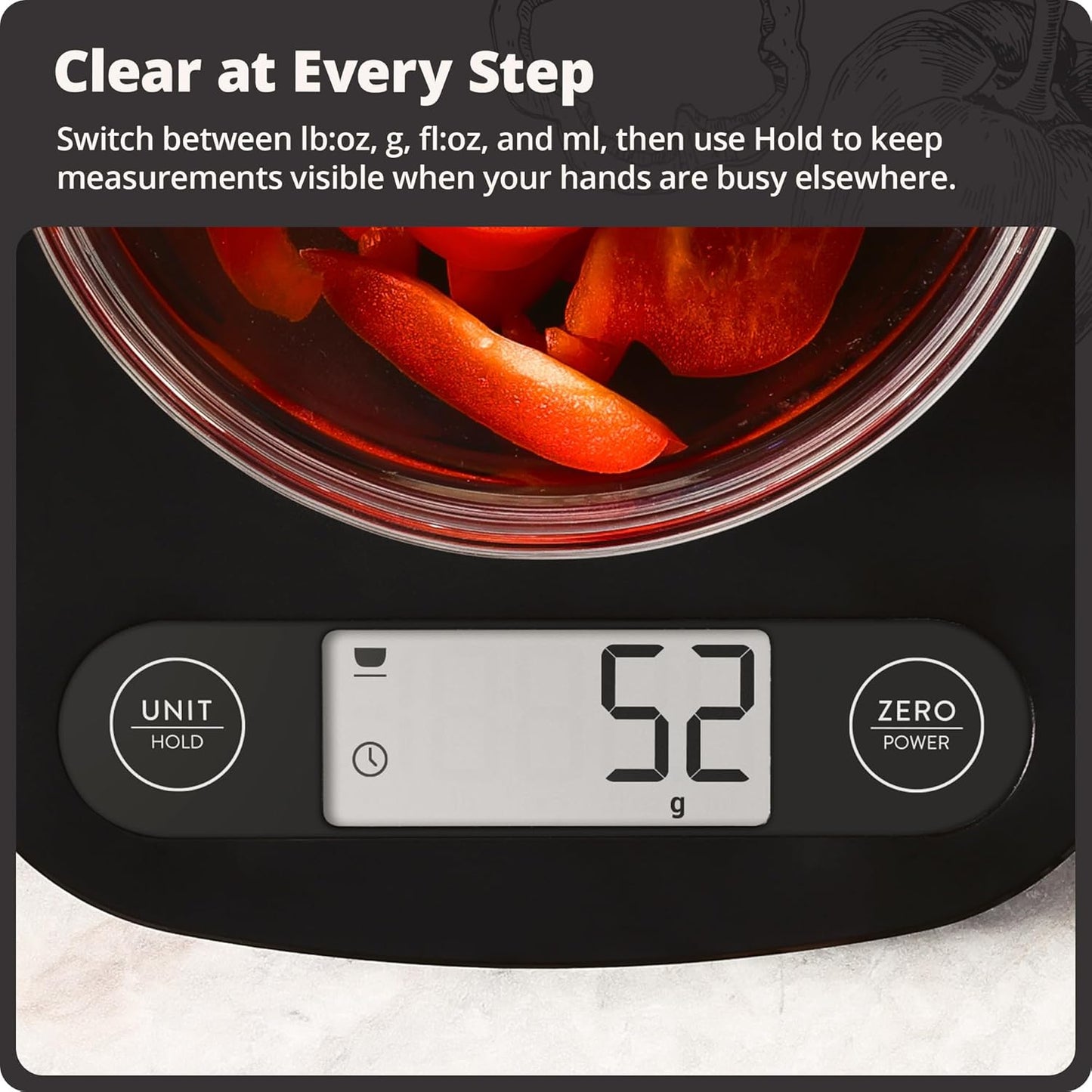 Food Scale – Digital Kitchen Scale, 1g Precision, Easy-Tare & Quick Conversion, Slim Compact Design, Durable & Portable | Ideal for Cooking, Baking & Meal Prep (Ash Gray)