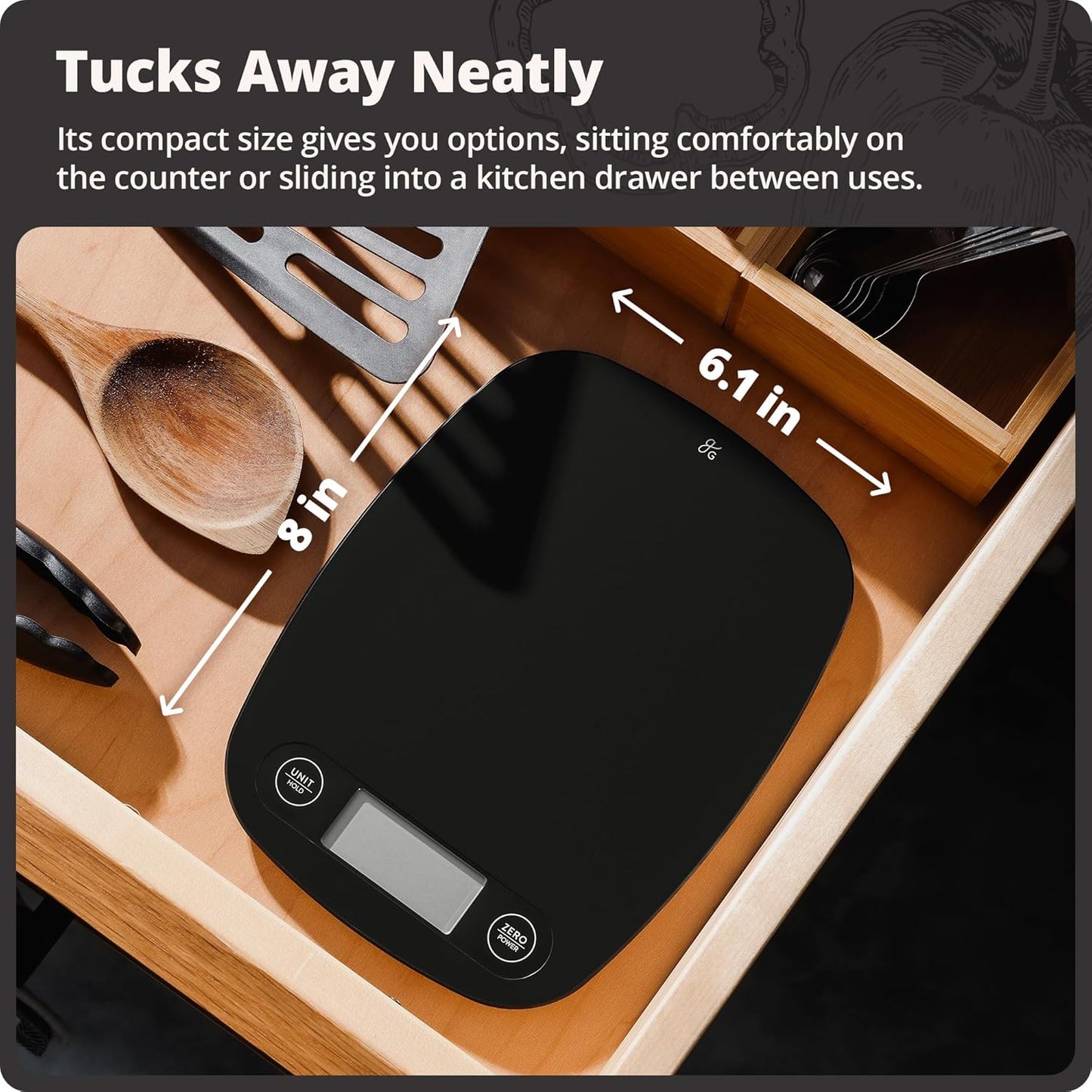 Food Scale – Digital Kitchen Scale, 1g Precision, Easy-Tare & Quick Conversion, Slim Compact Design, Durable & Portable | Ideal for Cooking, Baking & Meal Prep (Ash Gray)