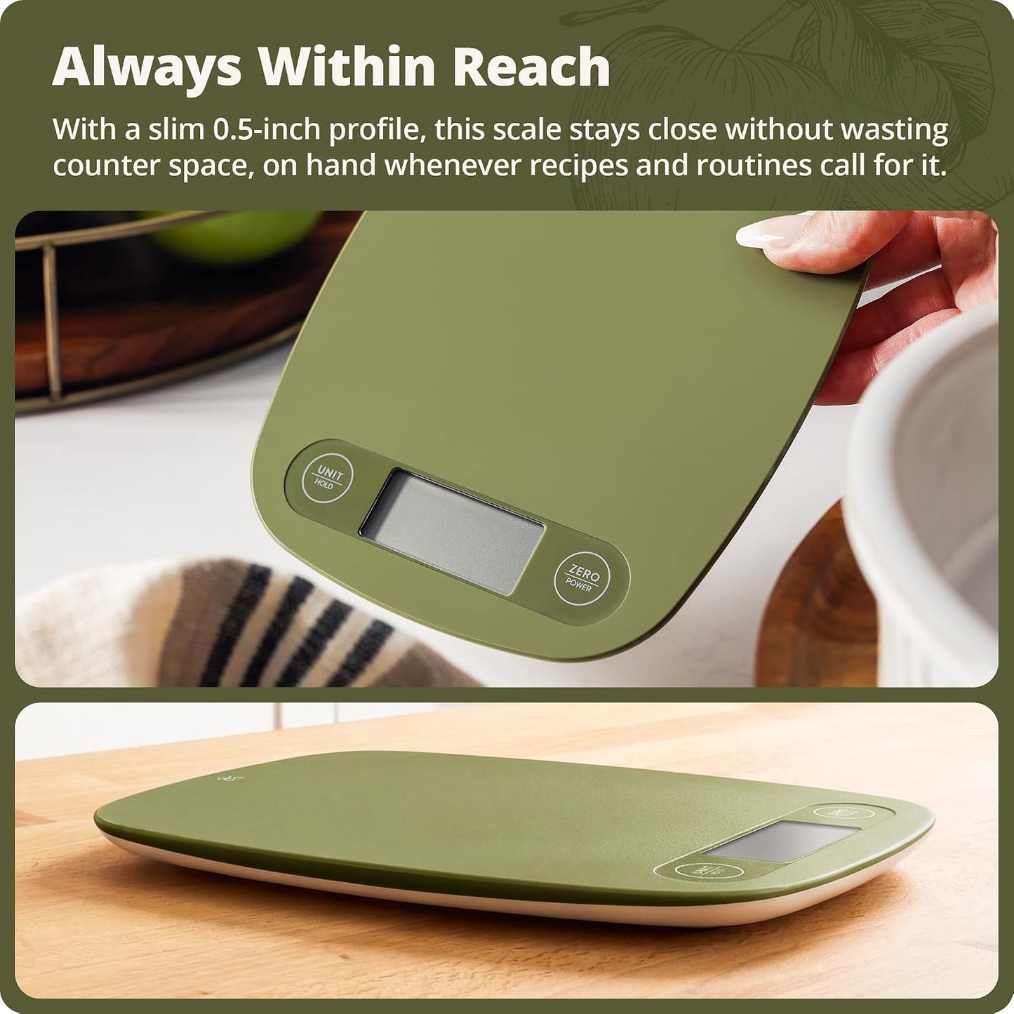 Food Scale – Digital Kitchen Scale, 1g Precision, Easy-Tare & Quick Conversion, Slim Compact Design, Durable & Portable | Ideal for Cooking, Baking & Meal Prep (Ash Gray)