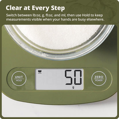 Food Scale – Digital Kitchen Scale, 1g Precision, Easy-Tare & Quick Conversion, Slim Compact Design, Durable & Portable | Ideal for Cooking, Baking & Meal Prep (Ash Gray)