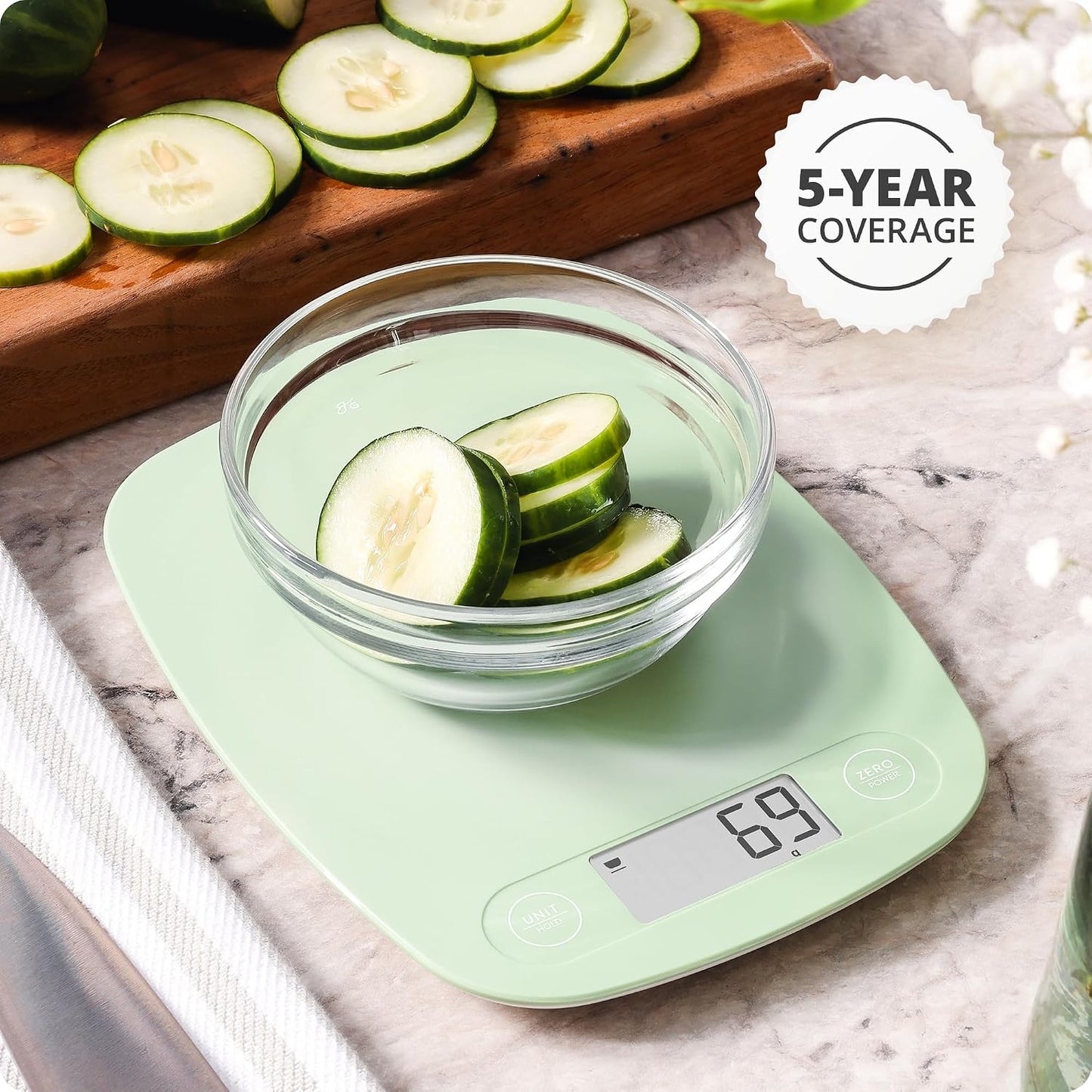 Food Scale – Digital Kitchen Scale, 1g Precision, Easy-Tare & Quick Conversion, Slim Compact Design, Durable & Portable | Ideal for Cooking, Baking & Meal Prep (Ash Gray)
