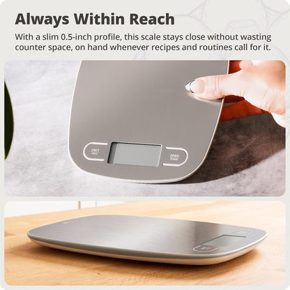 Food Scale – Digital Kitchen Scale, 1g Precision, Easy-Tare & Quick Conversion, Slim Compact Design, Durable & Portable | Ideal for Cooking, Baking & Meal Prep (Ash Gray)