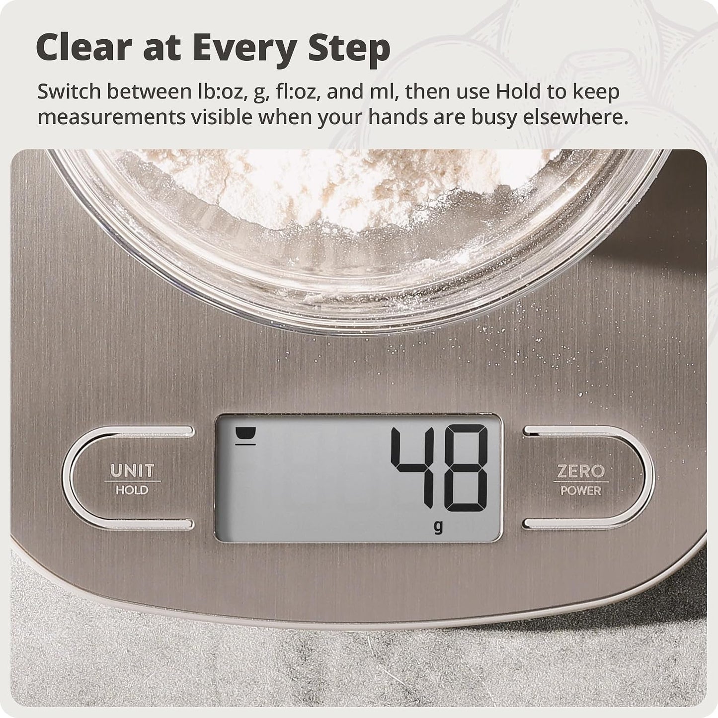 Food Scale – Digital Kitchen Scale, 1g Precision, Easy-Tare & Quick Conversion, Slim Compact Design, Durable & Portable | Ideal for Cooking, Baking & Meal Prep (Ash Gray)