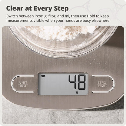 Food Scale – Digital Kitchen Scale, 1g Precision, Easy-Tare & Quick Conversion, Slim Compact Design, Durable & Portable | Ideal for Cooking, Baking & Meal Prep (Ash Gray)