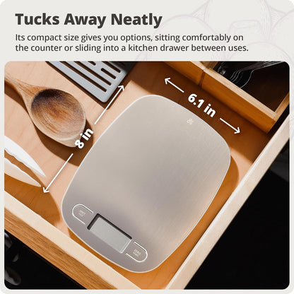 Food Scale – Digital Kitchen Scale, 1g Precision, Easy-Tare & Quick Conversion, Slim Compact Design, Durable & Portable | Ideal for Cooking, Baking & Meal Prep (Ash Gray)