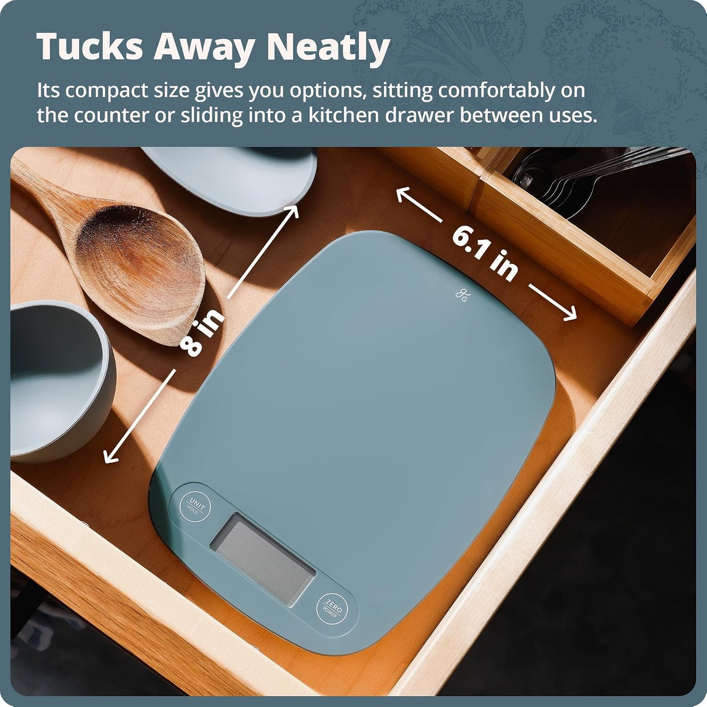 Food Scale – Digital Kitchen Scale, 1g Precision, Easy-Tare & Quick Conversion, Slim Compact Design, Durable & Portable | Ideal for Cooking, Baking & Meal Prep (Ash Gray)