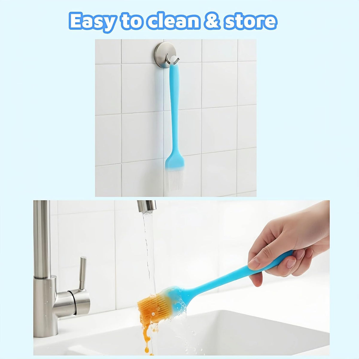 Silicone Basting Pastry Brush, 10.35 Inch, Blue, Food Grade, Heat Resistant -30°C to 230°C, No Bristle Loss, for Baking, BBQ, and Cooking
