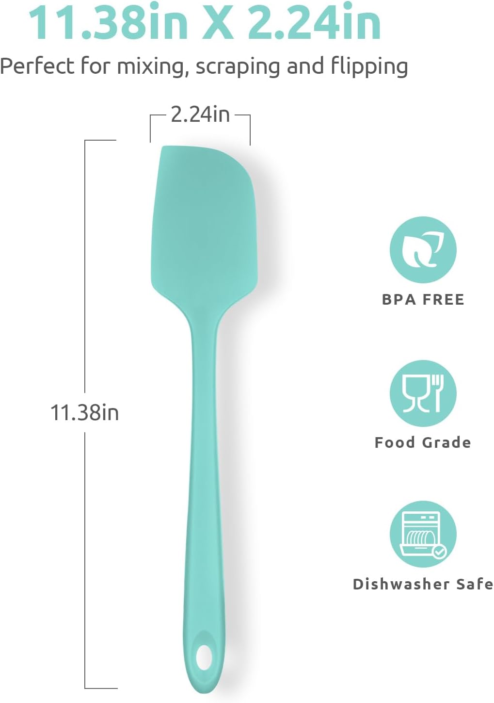 Silicone Large Spatula, 600ºF High Temp Scraper, 11.38in, Aqua Sky | Food Grade Heat Resistant Silicon, Seamless Flexible Plastic Spatula Kitchen Use, Rubber Scraper for Baking Cooking Mixing