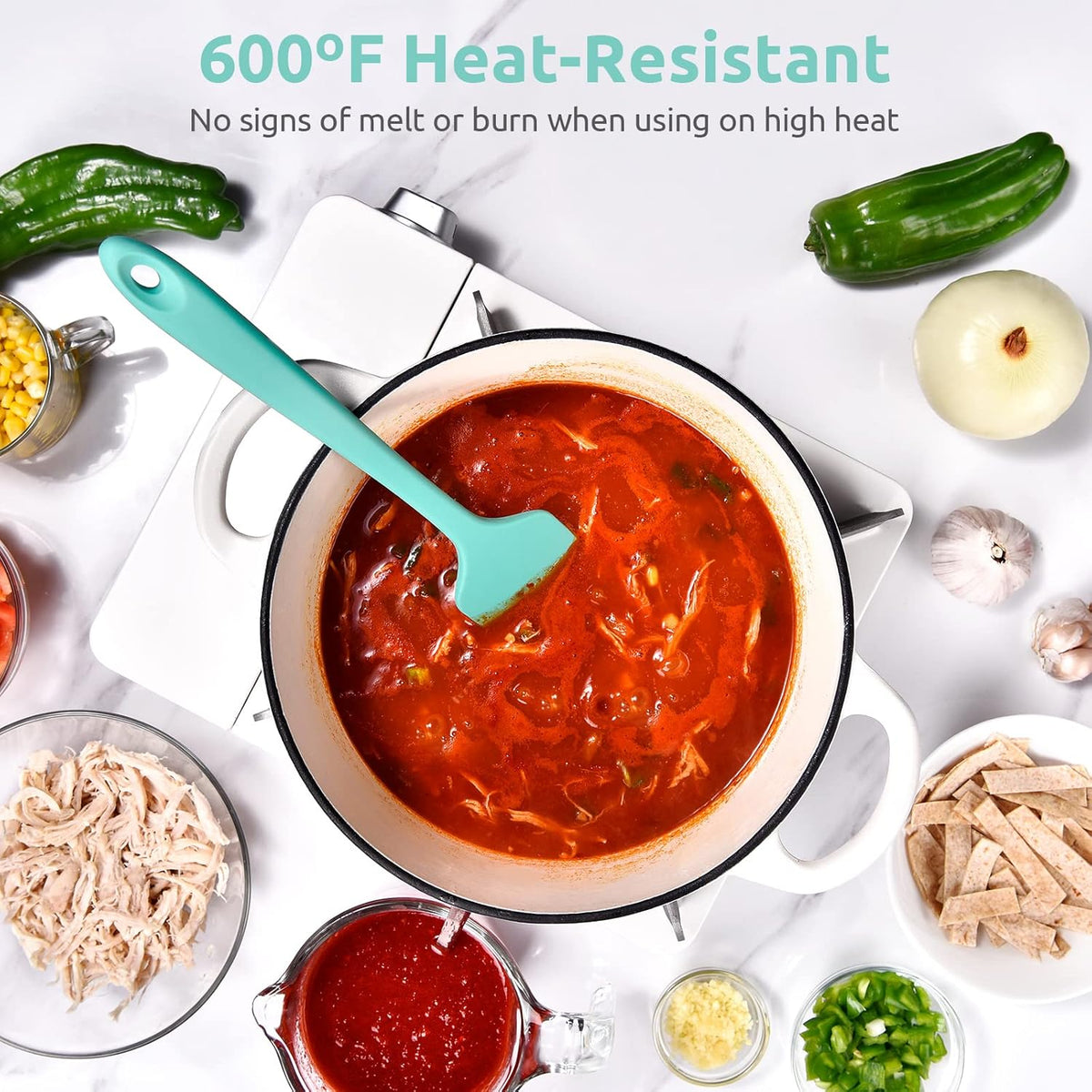 Silicone Large Spatula, 600ºF High Temp Scraper, 11.38in, Aqua Sky | Food Grade Heat Resistant Silicon, Seamless Flexible Plastic Spatula Kitchen Use, Rubber Scraper for Baking Cooking Mixing