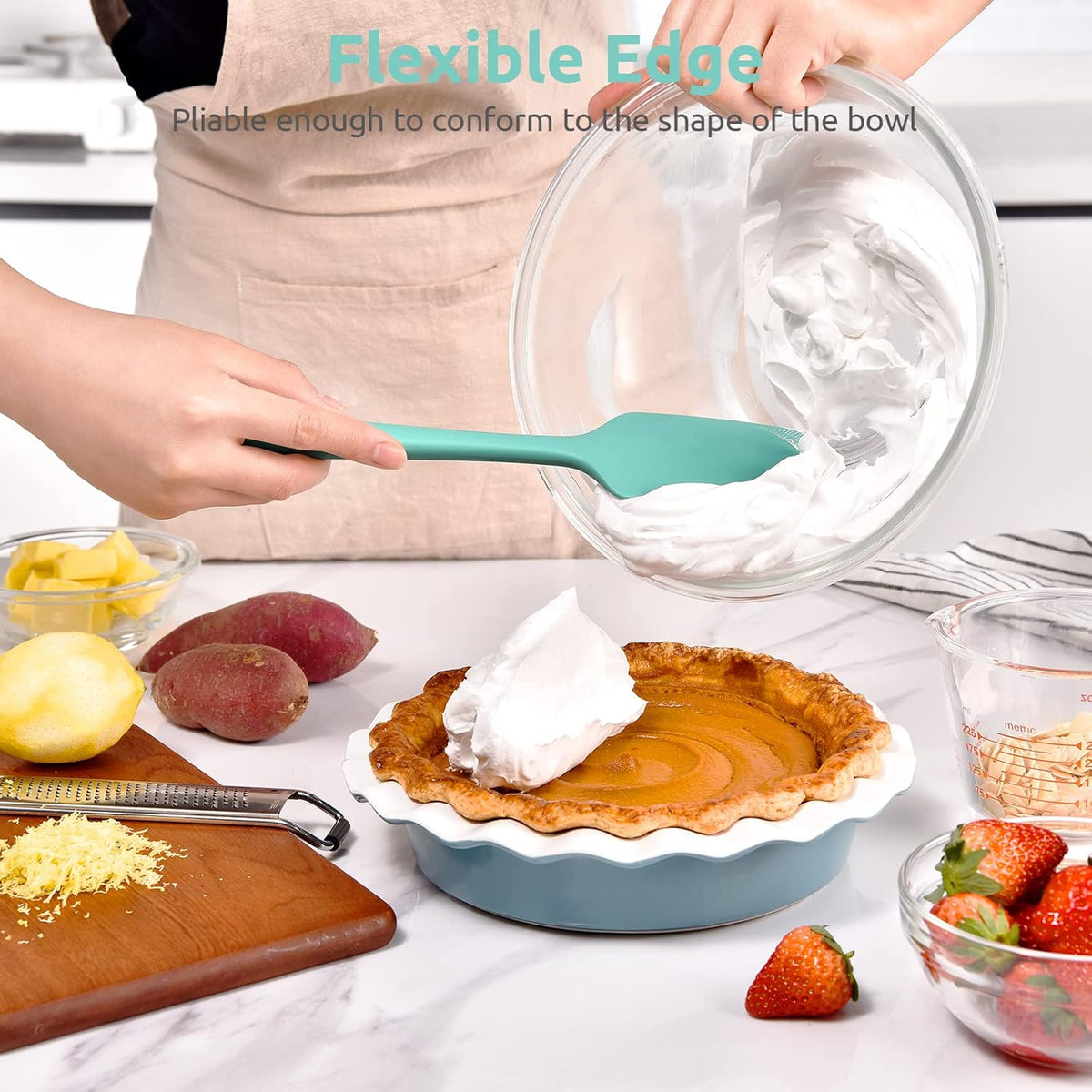 Silicone Large Spatula, 600ºF High Temp Scraper, 11.38in, Aqua Sky | Food Grade Heat Resistant Silicon, Seamless Flexible Plastic Spatula Kitchen Use, Rubber Scraper for Baking Cooking Mixing