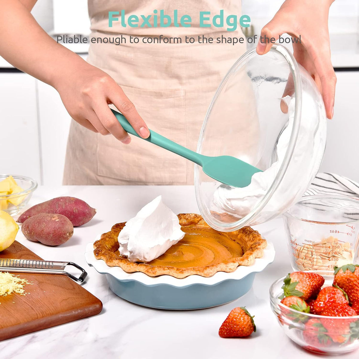 Silicone Large Spatula, 600ºF High Temp Scraper, 11.38in, Aqua Sky | Food Grade Heat Resistant Silicon, Seamless Flexible Plastic Spatula Kitchen Use, Rubber Scraper for Baking Cooking Mixing
