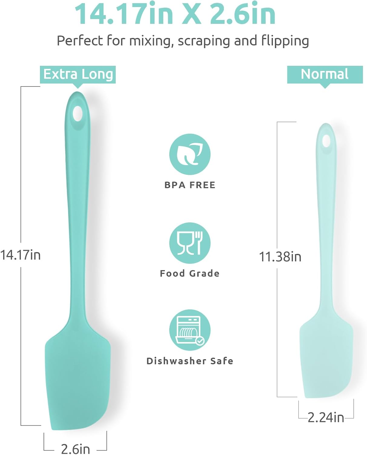 Silicone Large Spatula, 600ºF High Temp Scraper, 11.38in, Aqua Sky | Food Grade Heat Resistant Silicon, Seamless Flexible Plastic Spatula Kitchen Use, Rubber Scraper for Baking Cooking Mixing