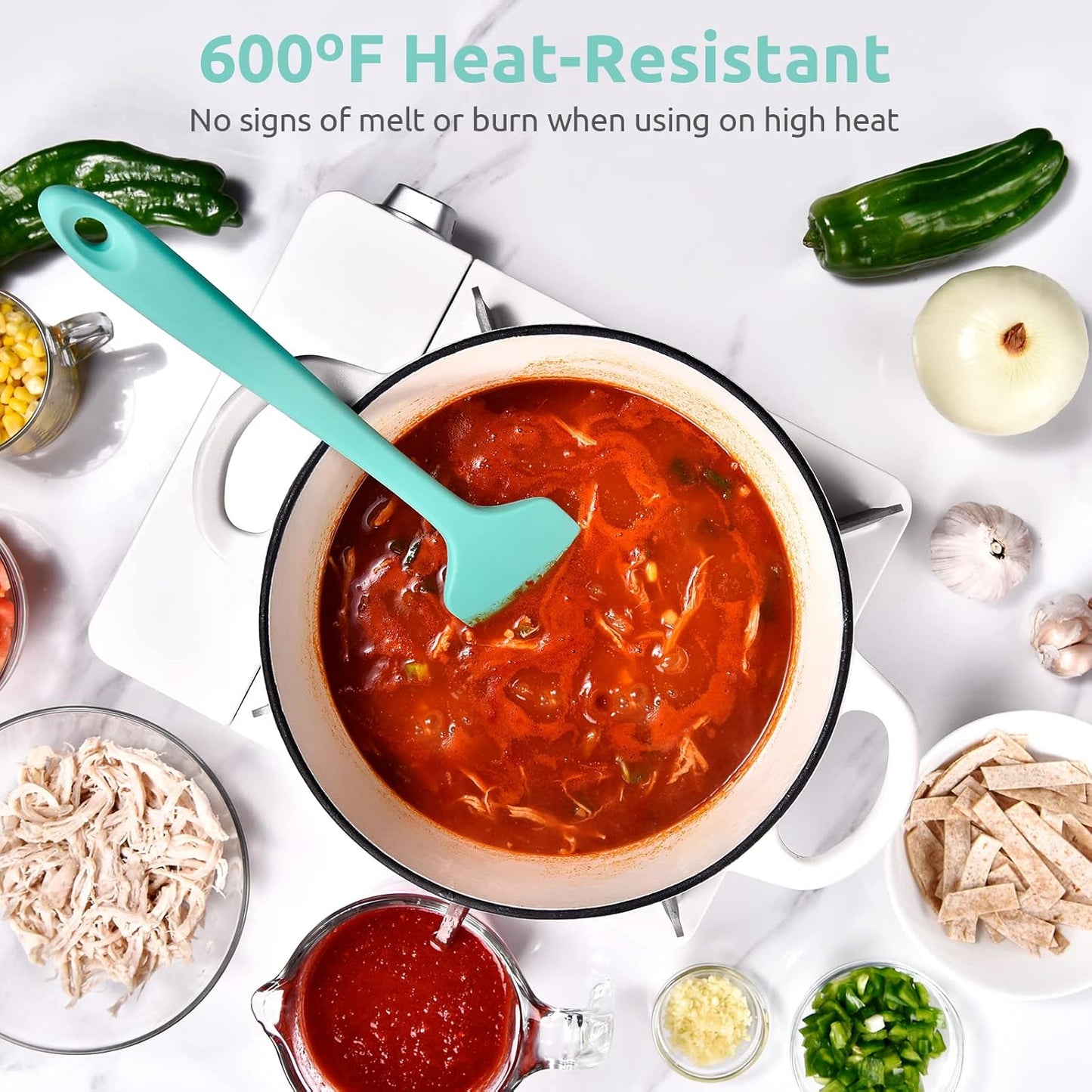 Silicone Large Spatula, 600ºF High Temp Scraper, 11.38in, Aqua Sky | Food Grade Heat Resistant Silicon, Seamless Flexible Plastic Spatula Kitchen Use, Rubber Scraper for Baking Cooking Mixing