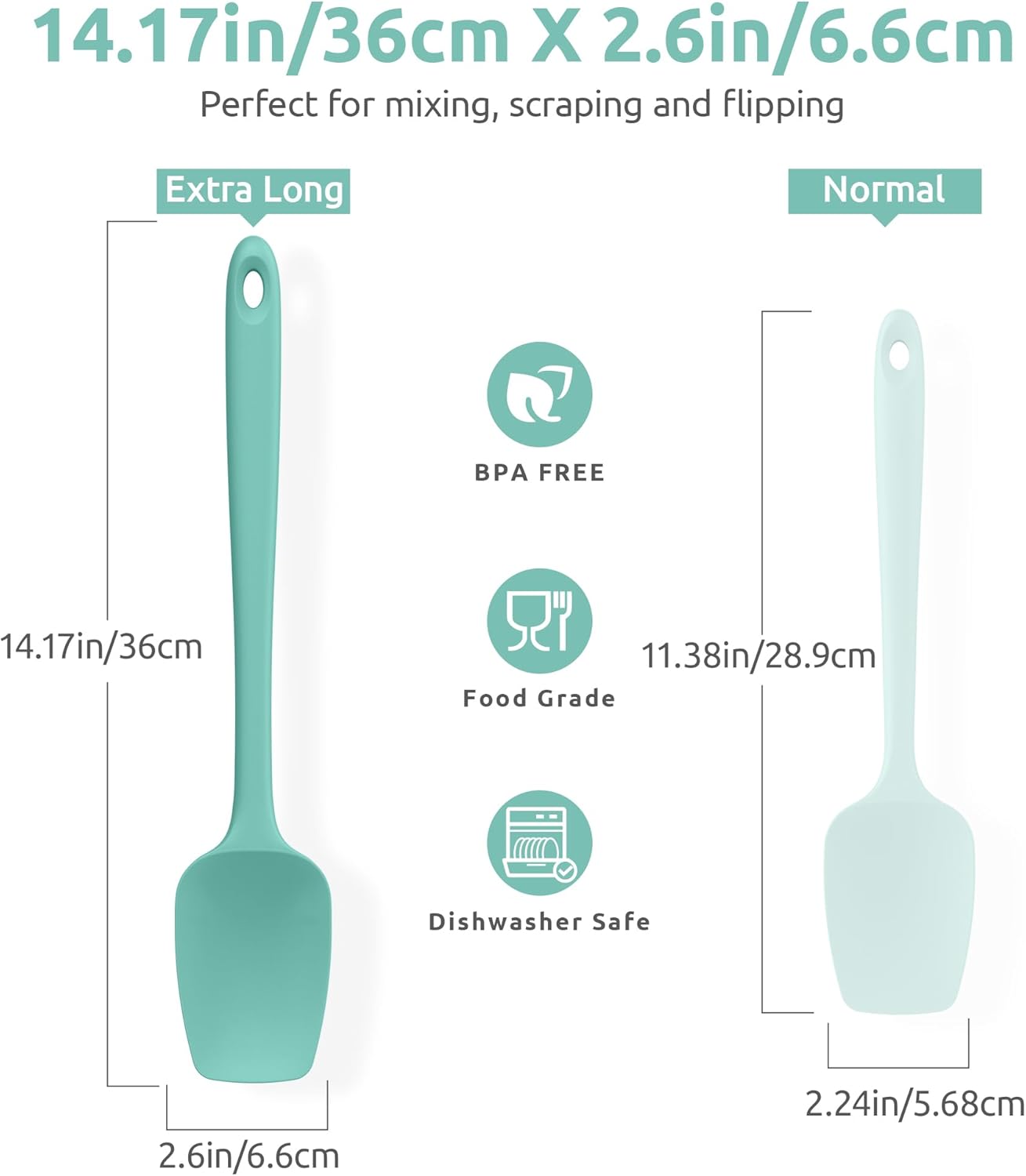 Silicone Large Spatula, 600ºF High Temp Scraper, 11.38in, Aqua Sky | Food Grade Heat Resistant Silicon, Seamless Flexible Plastic Spatula Kitchen Use, Rubber Scraper for Baking Cooking Mixing