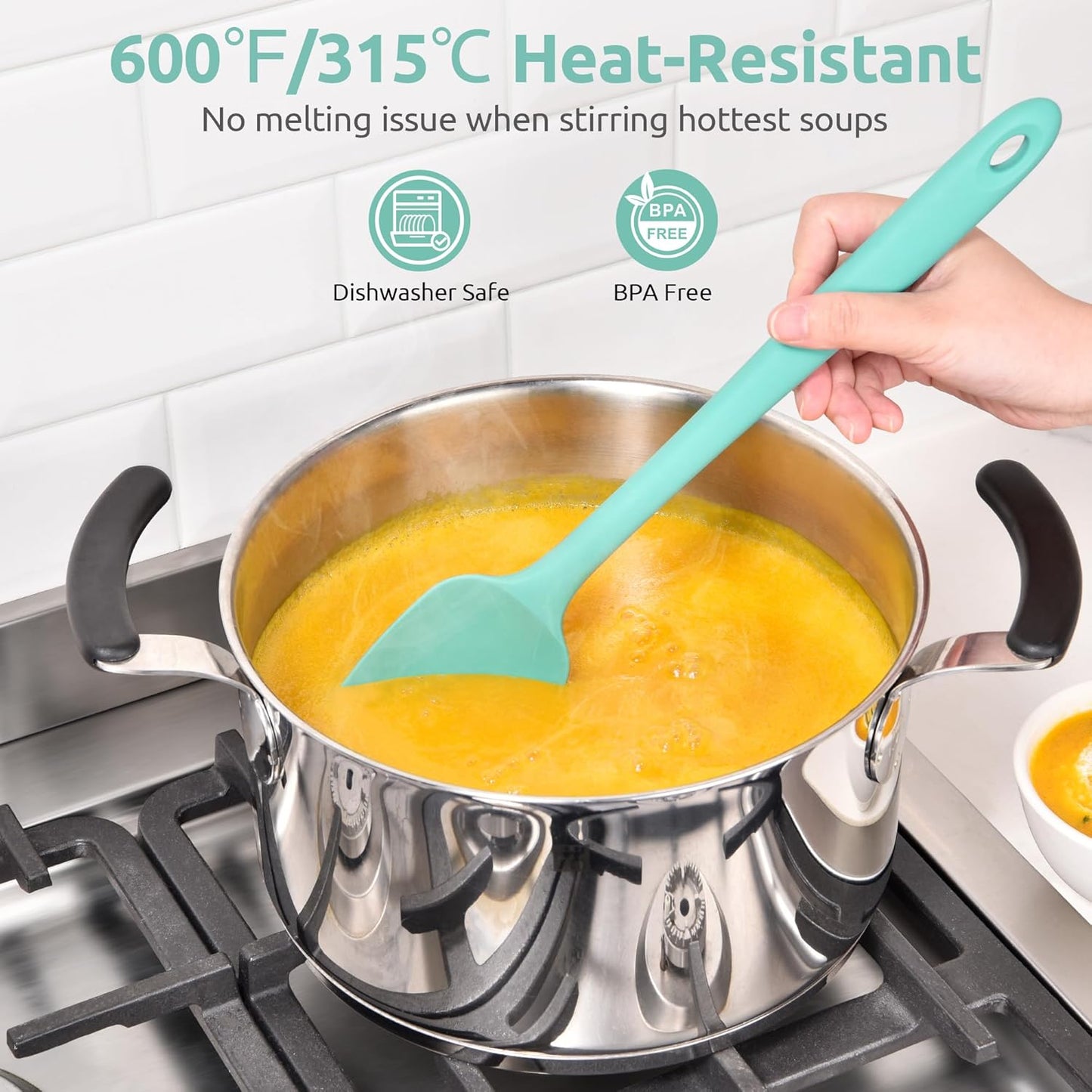 Silicone Large Spatula, 600ºF High Temp Scraper, 11.38in, Aqua Sky | Food Grade Heat Resistant Silicon, Seamless Flexible Plastic Spatula Kitchen Use, Rubber Scraper for Baking Cooking Mixing