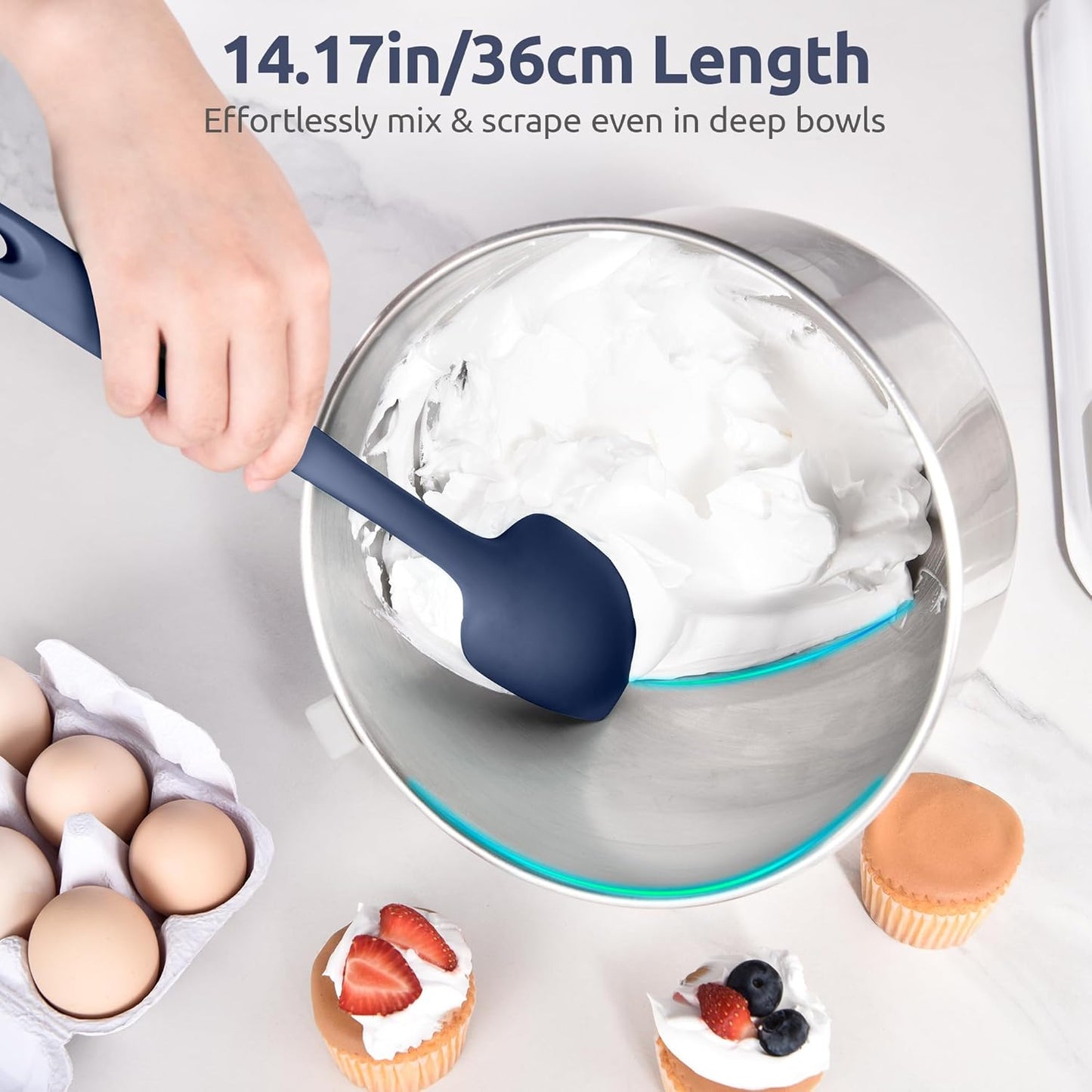 Silicone Large Spatula, 600ºF High Temp Scraper, 11.38in, Aqua Sky | Food Grade Heat Resistant Silicon, Seamless Flexible Plastic Spatula Kitchen Use, Rubber Scraper for Baking Cooking Mixing