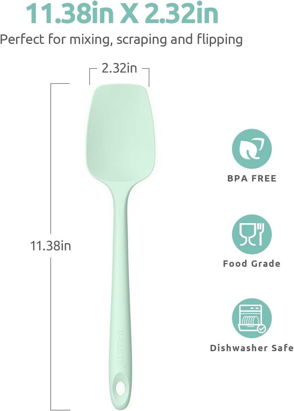 Silicone Large Spatula, 600ºF High Temp Scraper, 11.38in, Aqua Sky | Food Grade Heat Resistant Silicon, Seamless Flexible Plastic Spatula Kitchen Use, Rubber Scraper for Baking Cooking Mixing