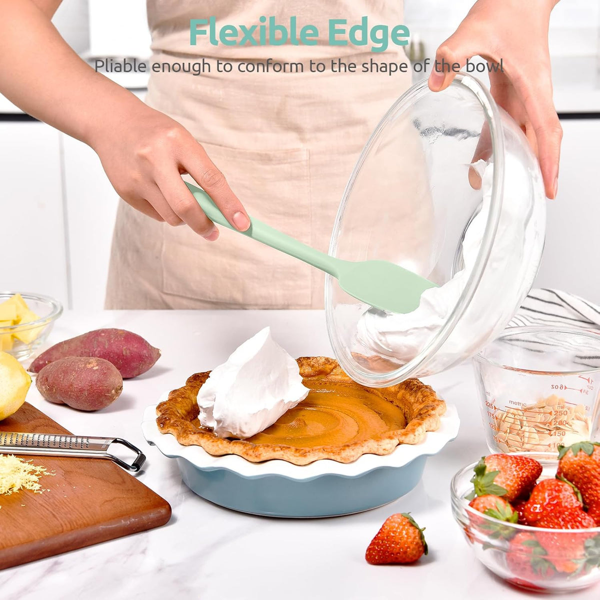 Silicone Large Spatula, 600ºF High Temp Scraper, 11.38in, Aqua Sky | Food Grade Heat Resistant Silicon, Seamless Flexible Plastic Spatula Kitchen Use, Rubber Scraper for Baking Cooking Mixing