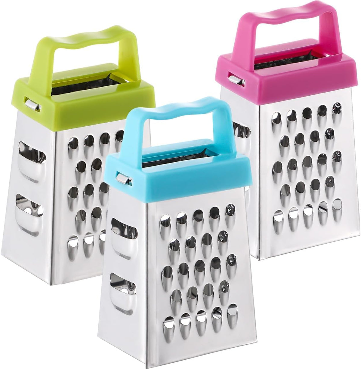 Mini Cheese Grater Set 3-Pack Stainless Steel Box Graters with Handle for Kitchen Vegetable Fruit Slicing and Grating Small Food Shredder