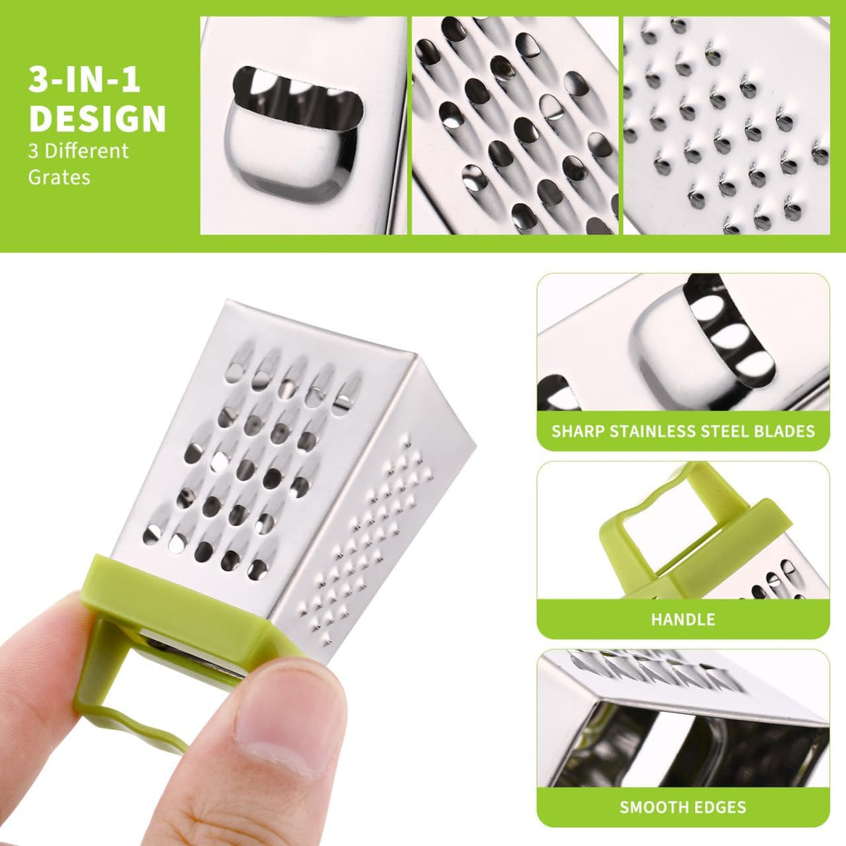 Mini Cheese Grater Set 3-Pack Stainless Steel Box Graters with Handle for Kitchen Vegetable Fruit Slicing and Grating Small Food Shredder
