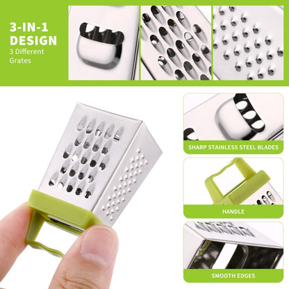 Mini Cheese Grater Set 3-Pack Stainless Steel Box Graters with Handle for Kitchen Vegetable Fruit Slicing and Grating Small Food Shredder