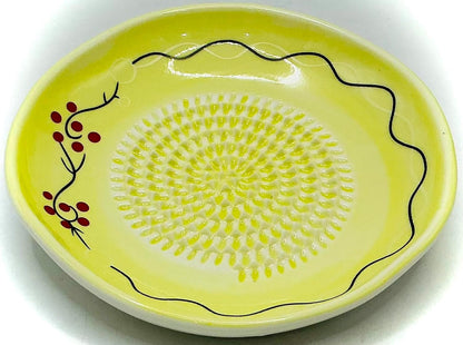 Premium Ceramic Garlic Grater Plate Set - Cherry Line on Ivory
