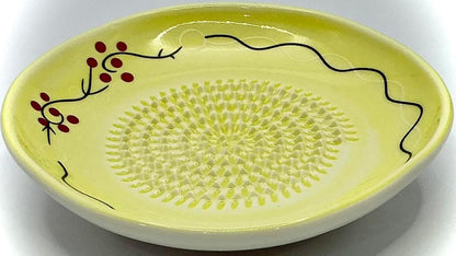 Premium Ceramic Garlic Grater Plate Set - Cherry Line on Ivory