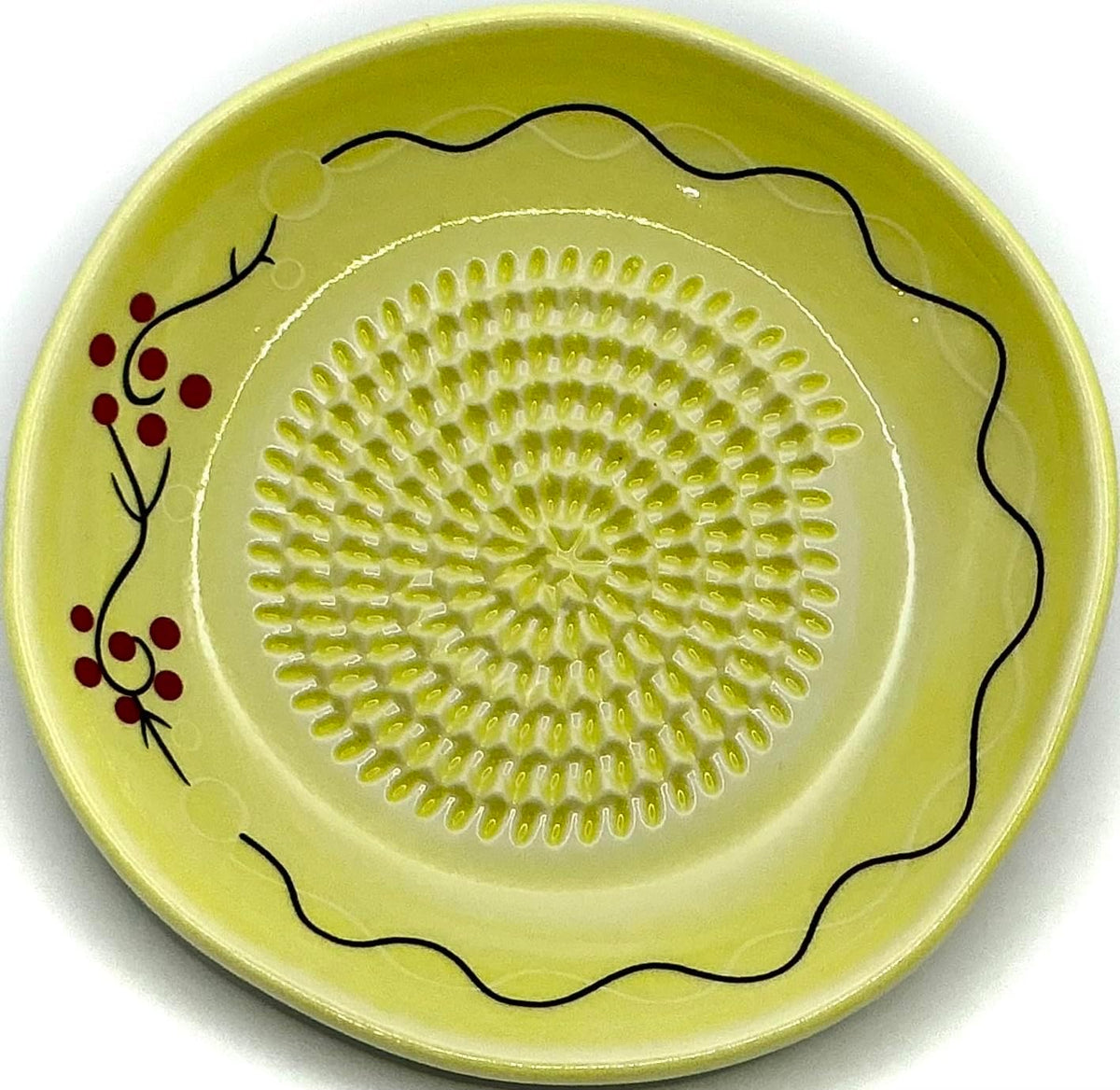 Premium Ceramic Garlic Grater Plate Set - Cherry Line on Ivory