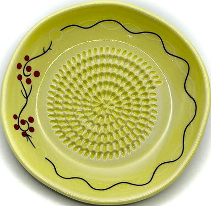 Premium Ceramic Garlic Grater Plate Set - Cherry Line on Ivory