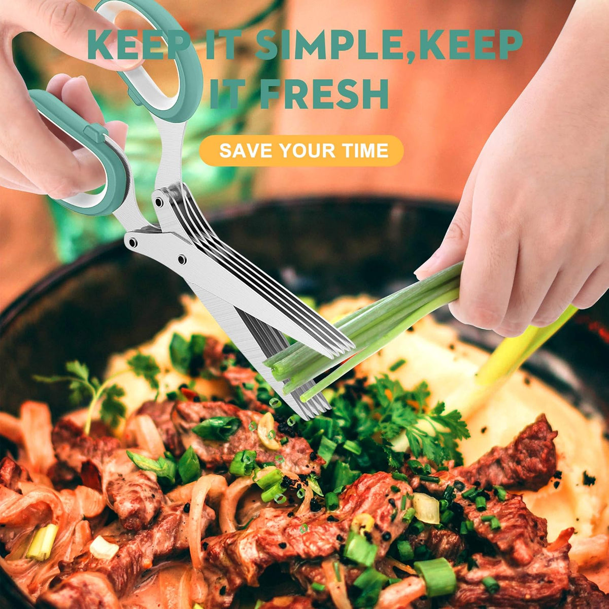 Herb Scissors with 5 Blades and Cover, New Kitchen Gadget 2026