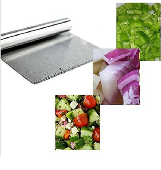 Stainless Steel Food Scraper, Multi-Purpose Bench Scraper | Stainless Steel Dough Cutter with Measurement Marks