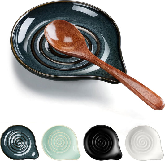 Spoon Rest for Stove Top, 5.1" Ceramic Coffee Spoon Holder, Ink Blue
