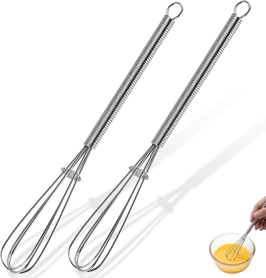 Small Mini Whisks for Cooking, 18/8 Stainless Steel 7" Wisking Tool | Kitchen Mini Wrie Wisk Set of 2, Tiny Mixing Tool with 6-Wire Compact Head, Stirring Beating Coffee/Egg/Sauce in Bowl/Mug/Jar