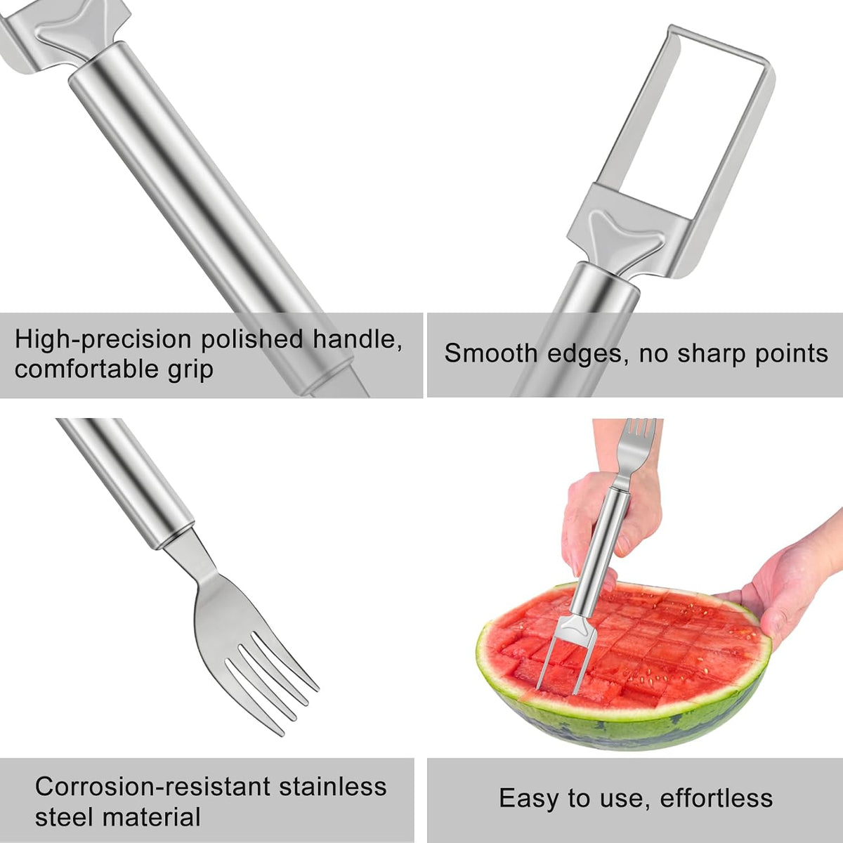 2-in-1 Watermelon Slicer & Fork – Stainless Steel Fruit Cutter Tool for Watermelon, Mango, Pitaya – Portable for Camping, Picnics, Home, Parties – Effortless Cubes & No Mess