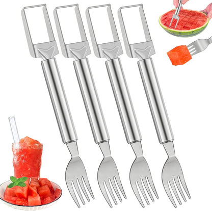 2-in-1 Watermelon Slicer & Fork – Stainless Steel Fruit Cutter Tool for Watermelon, Mango, Pitaya – Portable for Camping, Picnics, Home, Parties – Effortless Cubes & No Mess