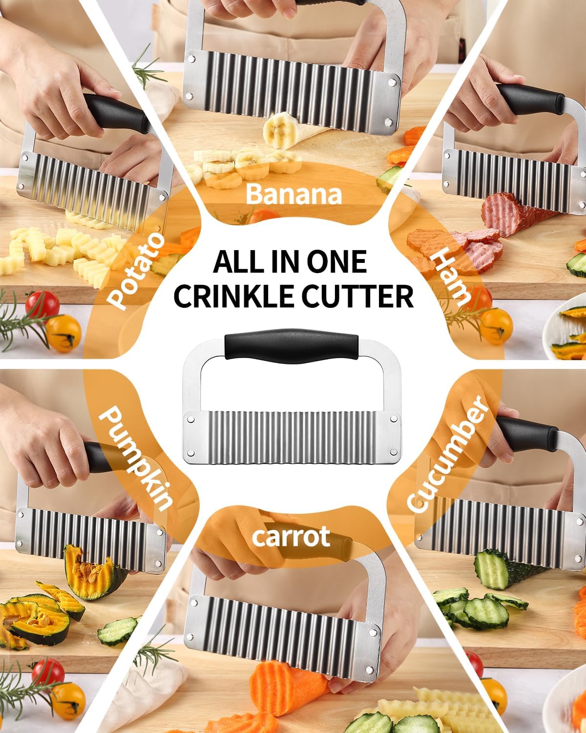 2 Pcs Crinkle Cutter Potato Slicer Wavy Chopping Tool French Fry Veggies