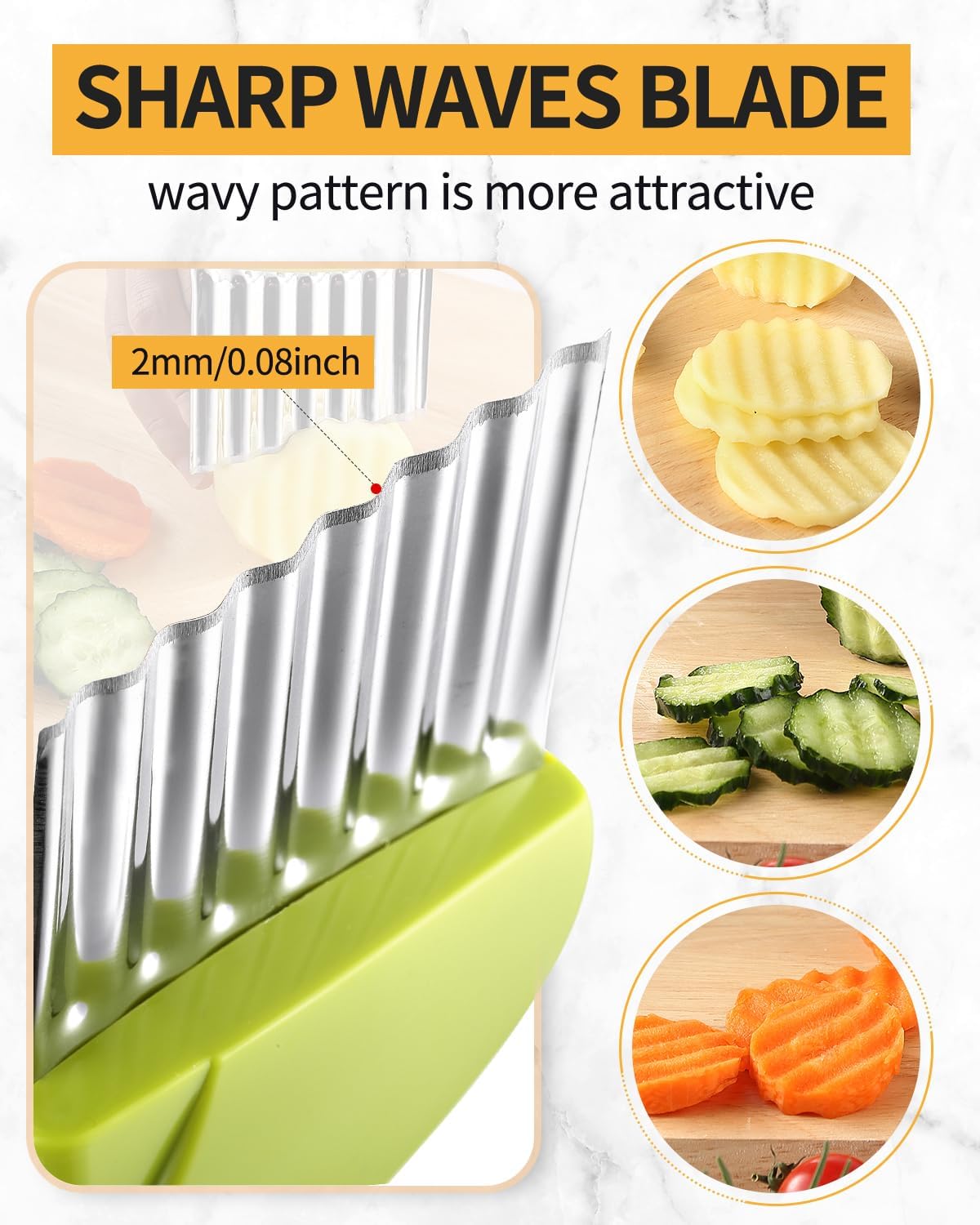 2 Pcs Crinkle Cutter Potato Slicer Wavy Chopping Tool French Fry Veggies