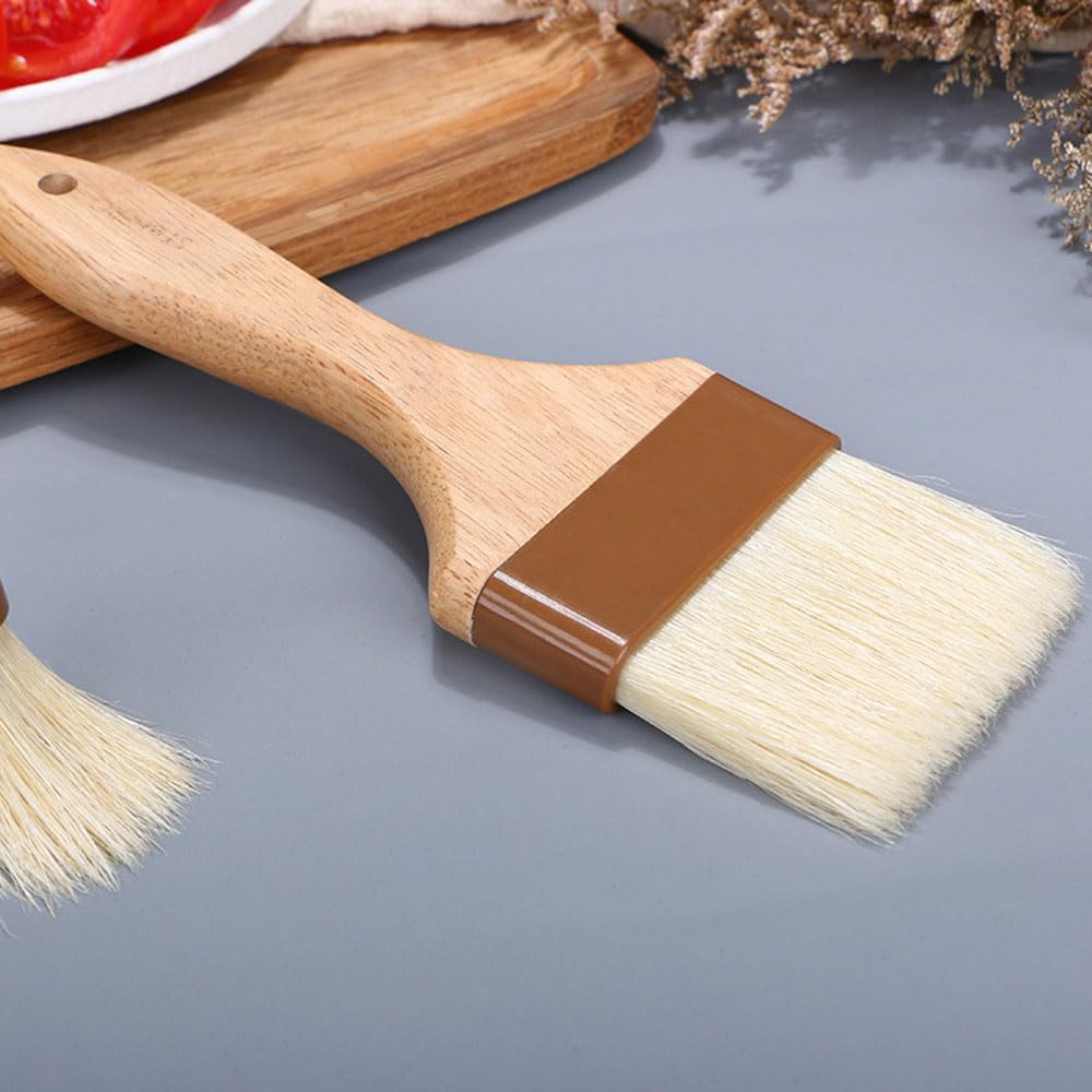 2 Pieces Pastry Brushes Basting Oil Brushes with Boar Bristles, Beech Hardwood Handles Barbecue Grill BBQ Brush for Spreading Butter, 3 Inch Width Kitchen Cooking Baking Brush