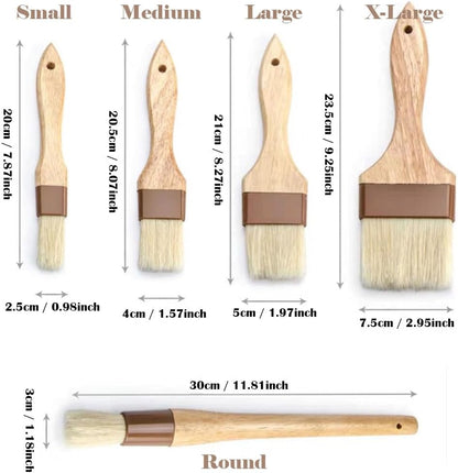 2 Pieces Pastry Brushes Basting Oil Brushes with Boar Bristles, Beech Hardwood Handles Barbecue Grill BBQ Brush for Spreading Butter, 3 Inch Width Kitchen Cooking Baking Brush