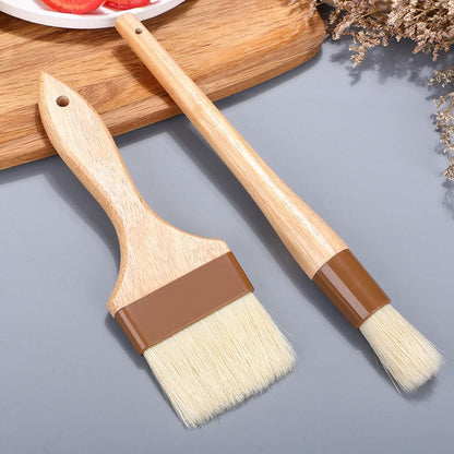 2 Pieces Pastry Brushes Basting Oil Brushes with Boar Bristles, Beech Hardwood Handles Barbecue Grill BBQ Brush for Spreading Butter, 3 Inch Width Kitchen Cooking Baking Brush