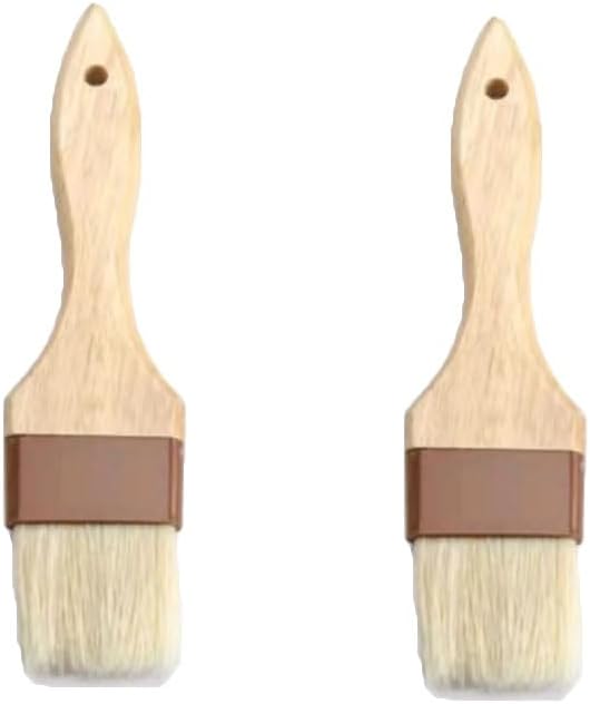 2 Pieces Pastry Brushes Basting Oil Brushes with Boar Bristles, Beech Hardwood Handles Barbecue Grill BBQ Brush for Spreading Butter, 3 Inch Width Kitchen Cooking Baking Brush