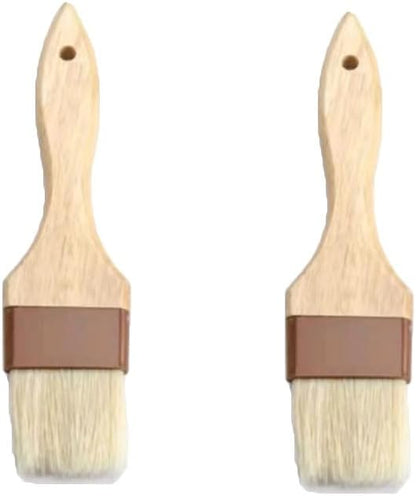 2 Pieces Pastry Brushes Basting Oil Brushes with Boar Bristles, Beech Hardwood Handles Barbecue Grill BBQ Brush for Spreading Butter, 3 Inch Width Kitchen Cooking Baking Brush