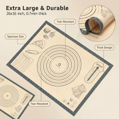 Silicone Baking Pastry Dough Mat - 28x20Inch Extra Large Cookie Bread Rolling Mats Sheet, Nonstick Kitchen Counter Kneading Board, Thick Reusable Pie Cookies Pizza Fondant Making Matt with Measurement