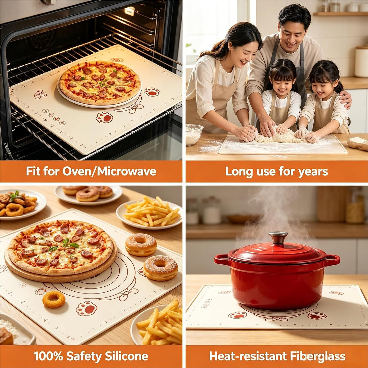Silicone Baking Pastry Dough Mat - 28x20Inch Extra Large Cookie Bread Rolling Mats Sheet, Nonstick Kitchen Counter Kneading Board, Thick Reusable Pie Cookies Pizza Fondant Making Matt with Measurement