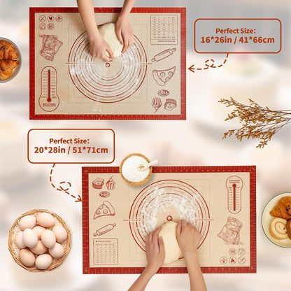 Silicone Baking Pastry Dough Mat - 28x20Inch Extra Large Cookie Bread Rolling Mats Sheet, Nonstick Kitchen Counter Kneading Board, Thick Reusable Pie Cookies Pizza Fondant Making Matt with Measurement