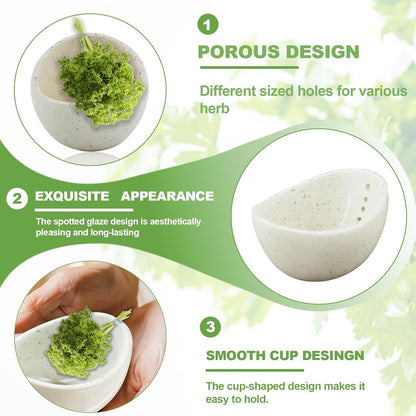 Herb Stripper,Herb Stripping Bowl Ceramic Pottery, Handmade Ceramic Herb Stripping Mug, Handmade Herb Stripping Tool for,Comes With a Cleaning Brush And A Cleaning Cloth