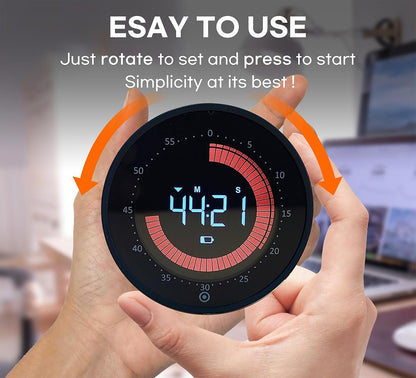 Visual Digital Timer - 60 Min Countdown & Count Up, Large LED Screen with Red Visual Disc, Magnetic Silent Timer for Kids, Seniors, Classroom, Kitchen Cooking, ADHD & Autism Productivity Tool