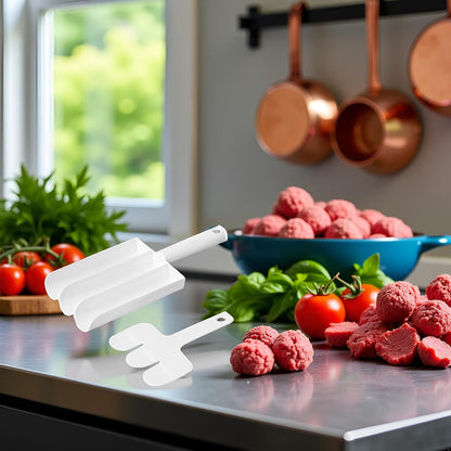 White Creative Kitchen Triple Meatball Maker, Meat Ball Scoop with Cutting Spade Ball Maker, None-Stick Meatball Maker Melon Ballers Fruit and Vegetable Tools
