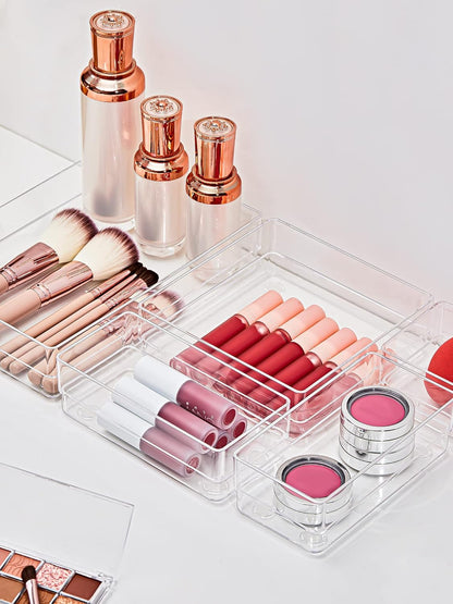 13 PCS Drawer Organizer 5-Size Desk Makeup Drawer Organizer Clear | Storage Trays for Makeup with Non Slip Silicone Pads, Jewelries, Utensils in Bedroom Dresser, Office, Kitchen and Bathroom